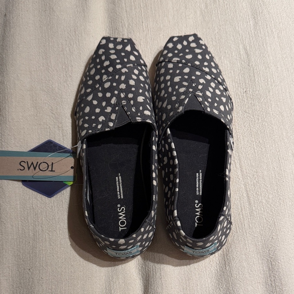 Toms Slip-On Shoes in Charcoal with White Spot Print